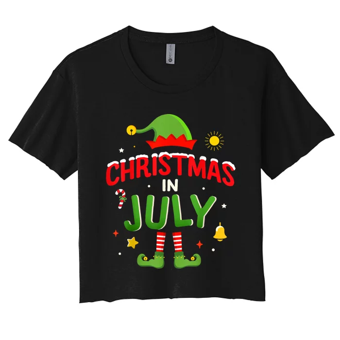 Christmas In July Funny Elf For Summer Xmas Women's Crop Top Tee