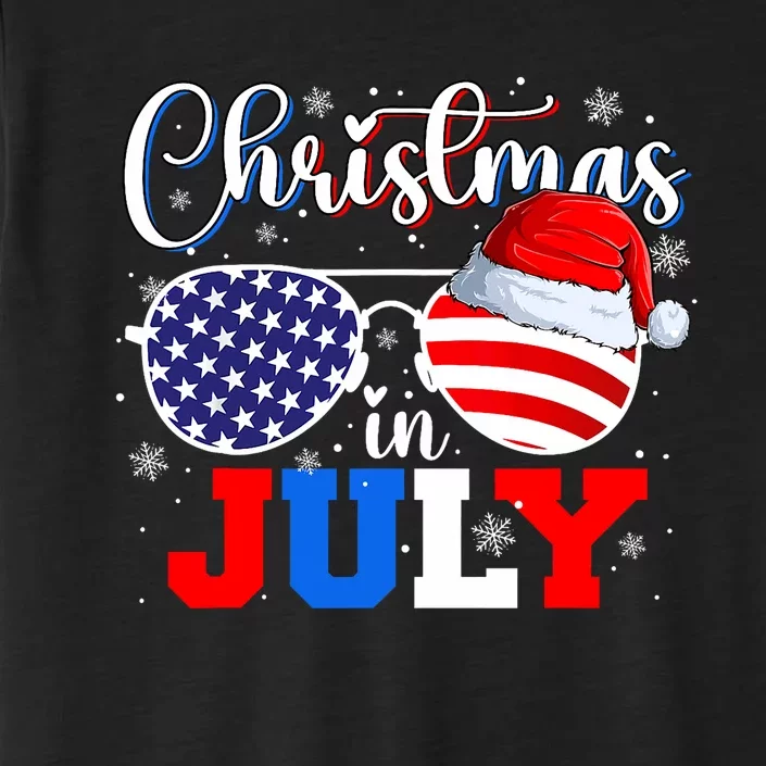 Christmas In July Santa Hat Sunglasses Usa Flag 4th Of July ChromaSoft Performance T-Shirt