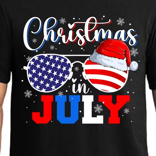 Christmas In July Santa Hat Sunglasses Usa Flag 4th Of July Pajama Set