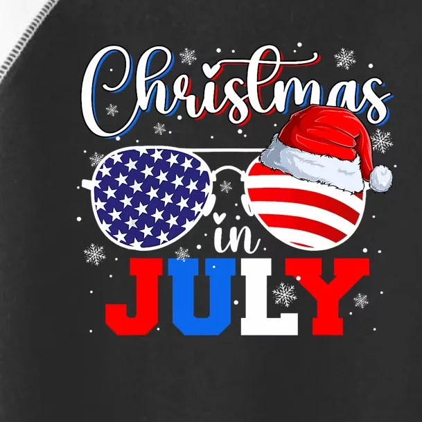 Christmas In July Santa Hat Sunglasses Usa Flag 4th Of July Toddler Fine Jersey T-Shirt