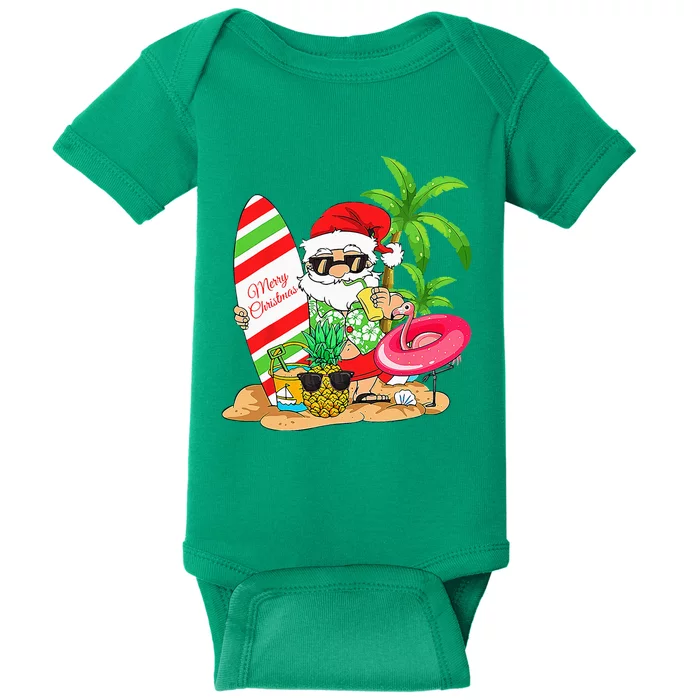 Christmas In July Santa Hawaiian Summer Surf Surfing Surfer Baby Bodysuit