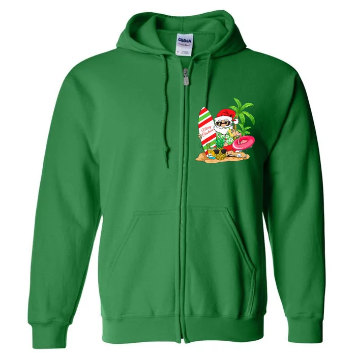 Christmas In July Santa Hawaiian Summer Surf Surfing Surfer Full Zip Hoodie