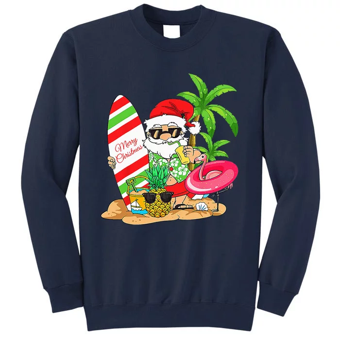 Christmas In July Santa Hawaiian Summer Surf Surfing Surfer Tall Sweatshirt