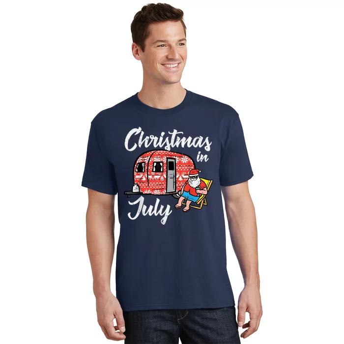 Christmas In July Santa Camping Funny Xmas T-Shirt