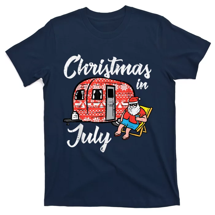 Christmas In July Santa Camping Funny Xmas T-Shirt