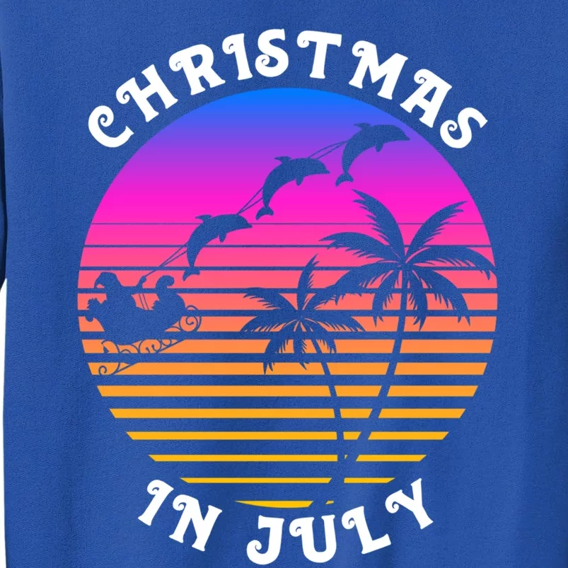 Christmas In July Xmas Dolphins Santa Carriage Beach Party Gift Tall Sweatshirt