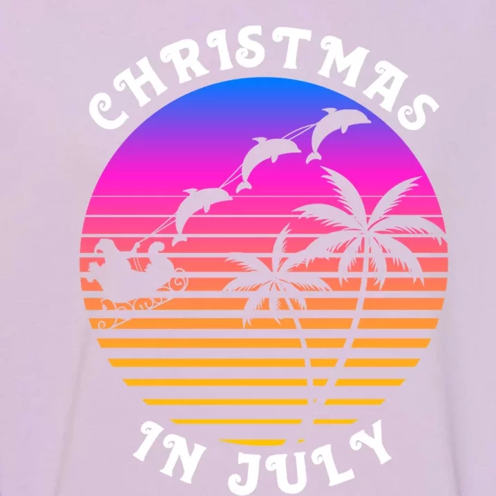 Christmas In July Xmas Dolphins Santa Carriage Beach Party Gift Garment-Dyed Sweatshirt