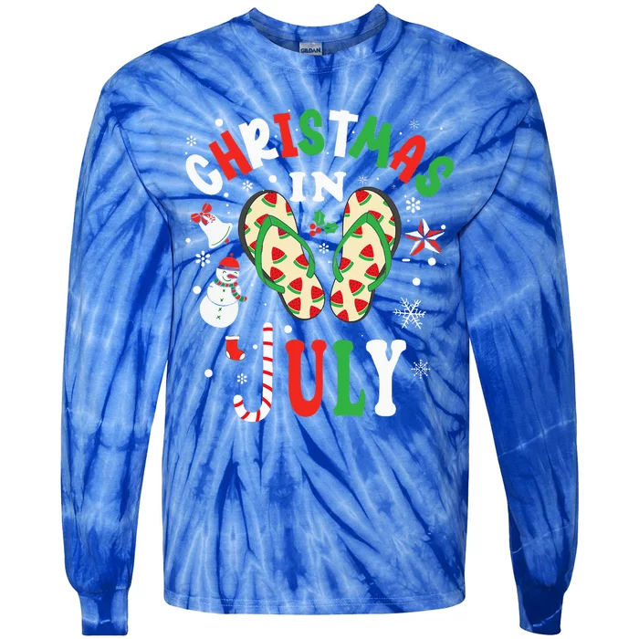 Christmas In July Flip Flops Summer Vacation Beach Lovers Tie-Dye Long Sleeve Shirt