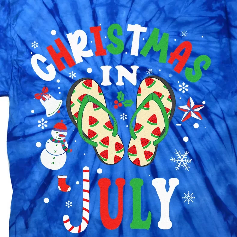 Christmas In July Flip Flops Summer Vacation Beach Lovers Tie-Dye T-Shirt