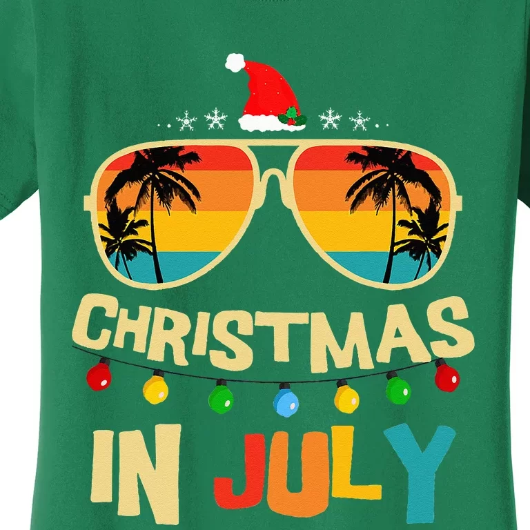 Christmas in July Santa Hat Sunglasses Summer Vacation Women's T-Shirt