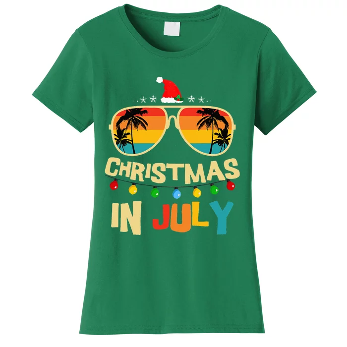 Christmas in July Santa Hat Sunglasses Summer Vacation Women's T-Shirt