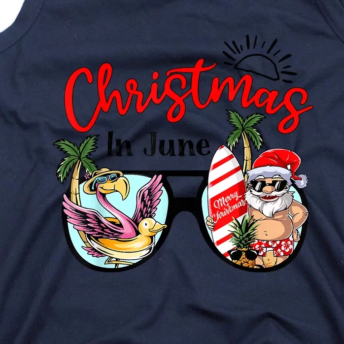 Christmas In June Sunglasses Santa Flamingo Summer Vacation Tank Top