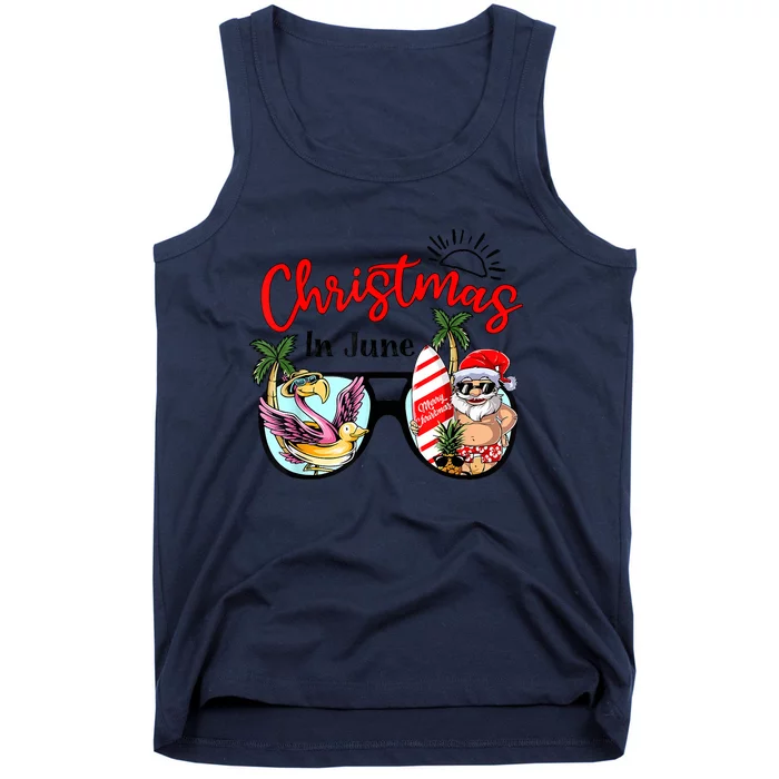 Christmas In June Sunglasses Santa Flamingo Summer Vacation Tank Top