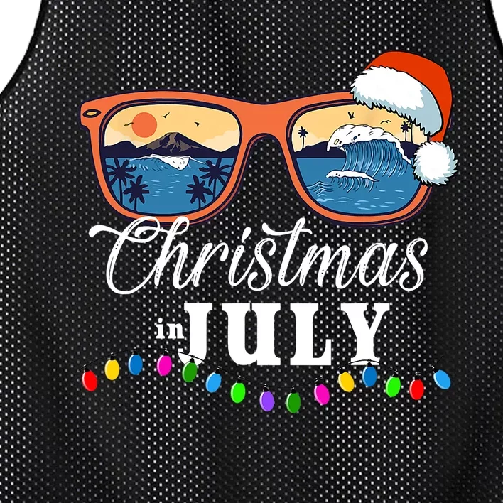 Christmas In July Funny Santa Summer Beach Vacation Sunglasses Mesh Reversible Basketball Jersey Tank