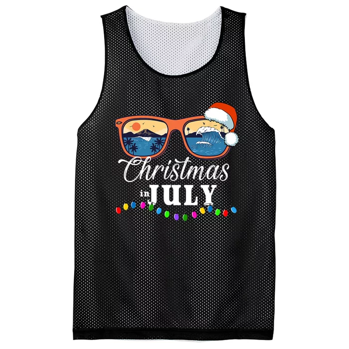 Christmas In July Funny Santa Summer Beach Vacation Sunglasses Mesh Reversible Basketball Jersey Tank