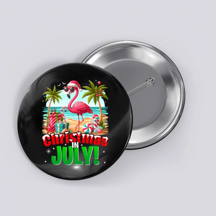 Christmas In July Flamingo Beach Summer Hawaii Button