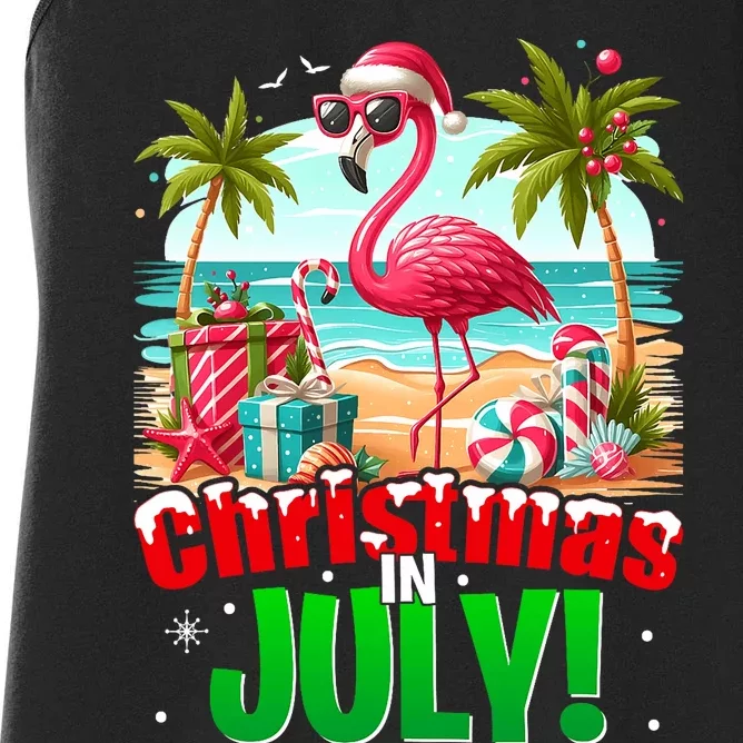 Christmas In July Flamingo Beach Summer Hawaii Women's Racerback Tank