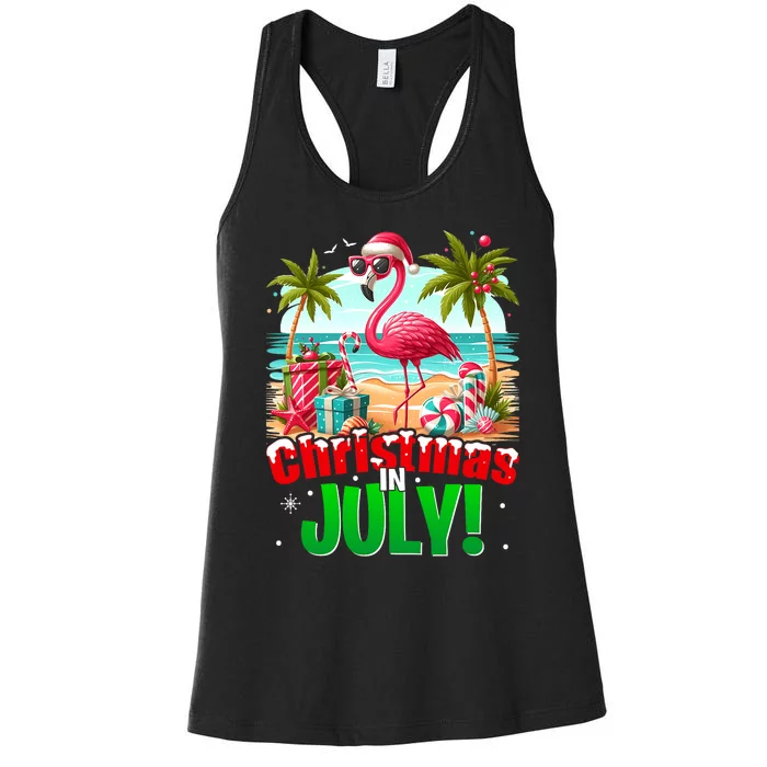 Christmas In July Flamingo Beach Summer Hawaii Women's Racerback Tank