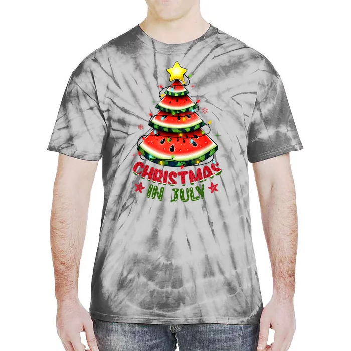 Christmas In July Shirts Women Watermelon Xmas Tree Tie-Dye T-Shirt