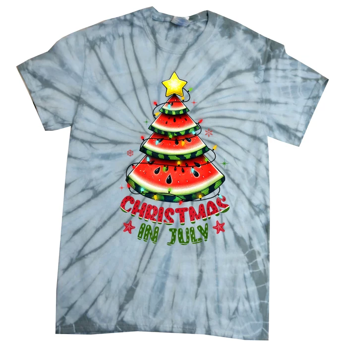 Christmas In July Shirts Women Watermelon Xmas Tree Tie-Dye T-Shirt