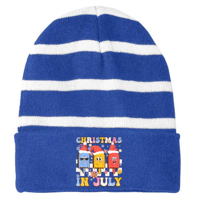 Christmas In July Ice Pops Santa Hat Summer Cool Gift Striped Beanie with Solid Band