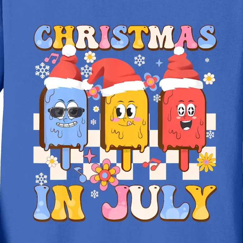 Christmas In July Ice Pops Santa Hat Summer Cool Gift Kids Long Sleeve Shirt