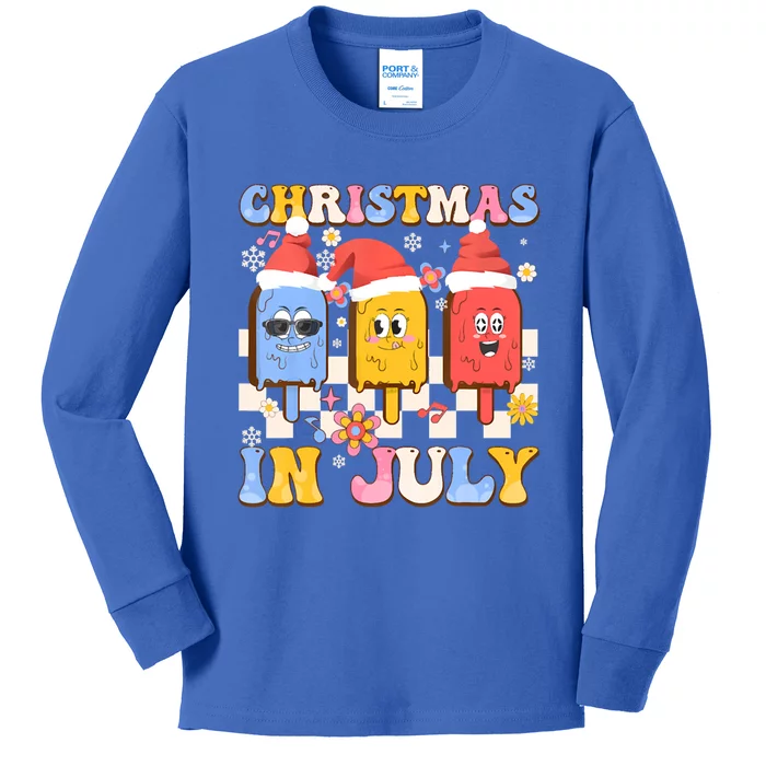 Christmas In July Ice Pops Santa Hat Summer Cool Gift Kids Long Sleeve Shirt