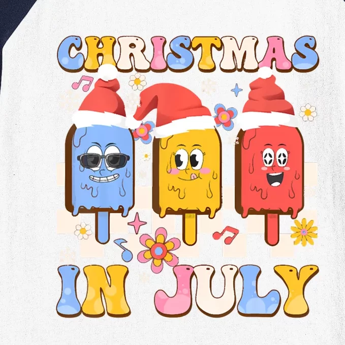 Christmas In July Ice Pops Santa Hat Summer Cool Gift Baseball Sleeve Shirt