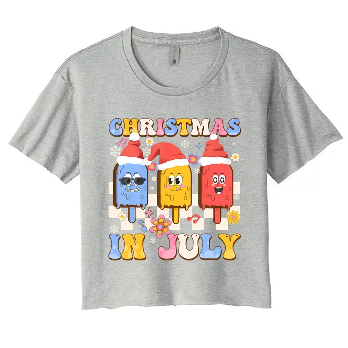 Christmas In July Ice Pops Santa Hat Summer Cool Gift Women's Crop Top Tee