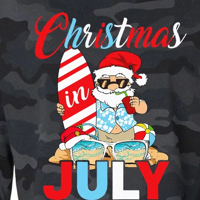 Christmas In July Santa Hawaiian Summer Surf Surfing Surfer Cropped Pullover Crew