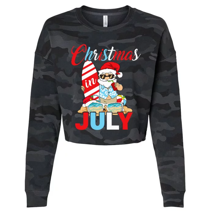 Christmas In July Santa Hawaiian Summer Surf Surfing Surfer Cropped Pullover Crew