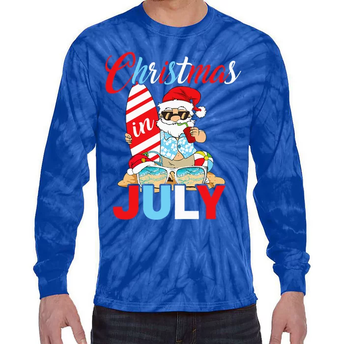 Christmas In July Santa Hawaiian Summer Surf Surfing Surfer Tie-Dye Long Sleeve Shirt