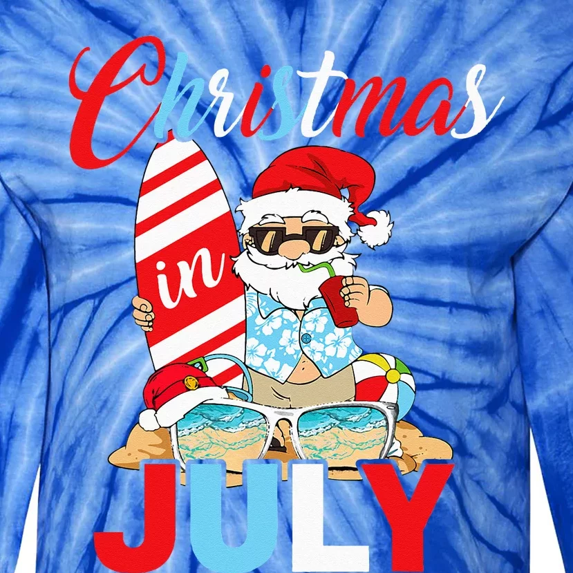 Christmas In July Santa Hawaiian Summer Surf Surfing Surfer Tie-Dye Long Sleeve Shirt