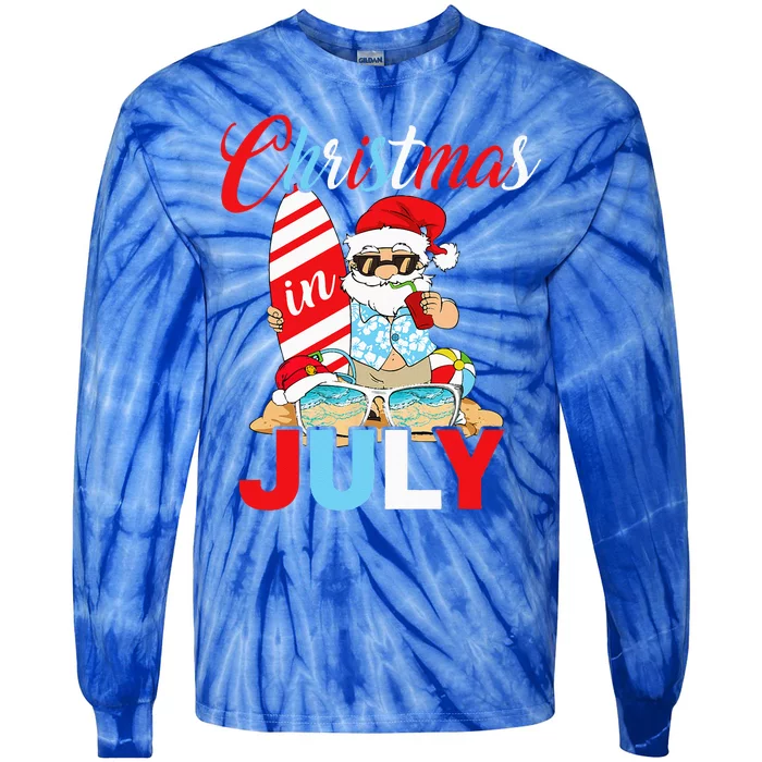 Christmas In July Santa Hawaiian Summer Surf Surfing Surfer Tie-Dye Long Sleeve Shirt