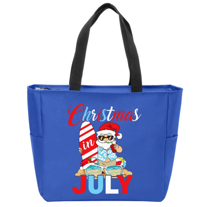 Christmas In July Santa Hawaiian Summer Surf Surfing Surfer Zip Tote Bag