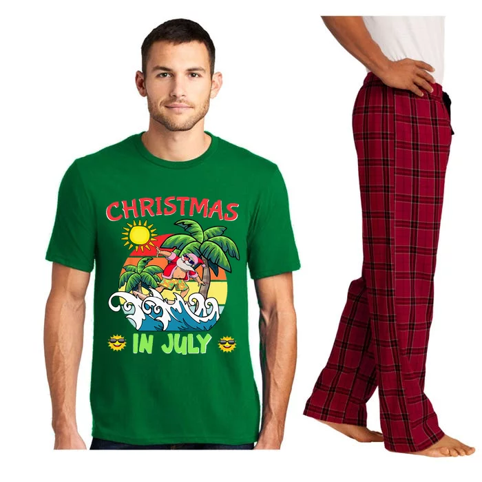 Christmas In July Funny Santa Surfing Summer Beach Vacation Pajama Set