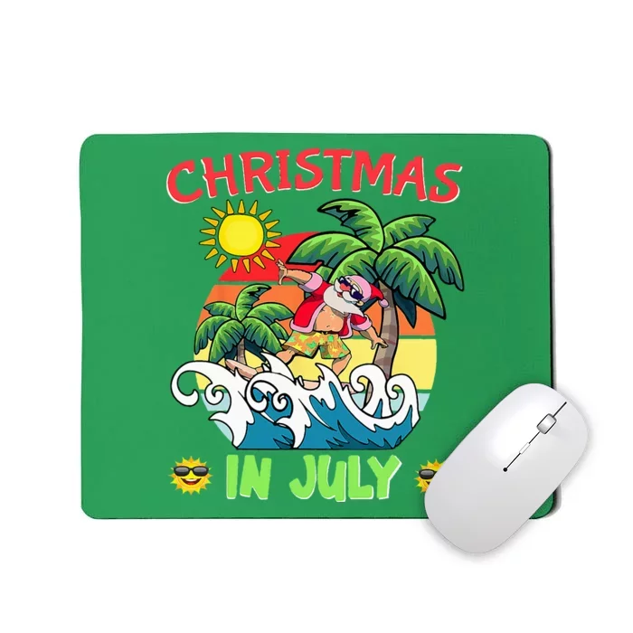 Christmas In July Funny Santa Surfing Summer Beach Vacation Mousepad