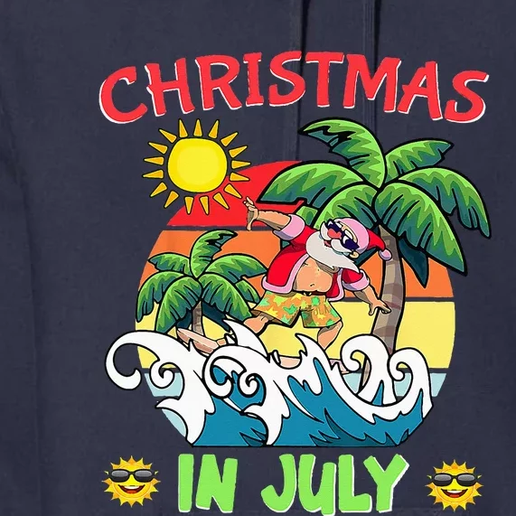 Christmas In July Funny Santa Surfing Summer Beach Vacation Premium Hoodie