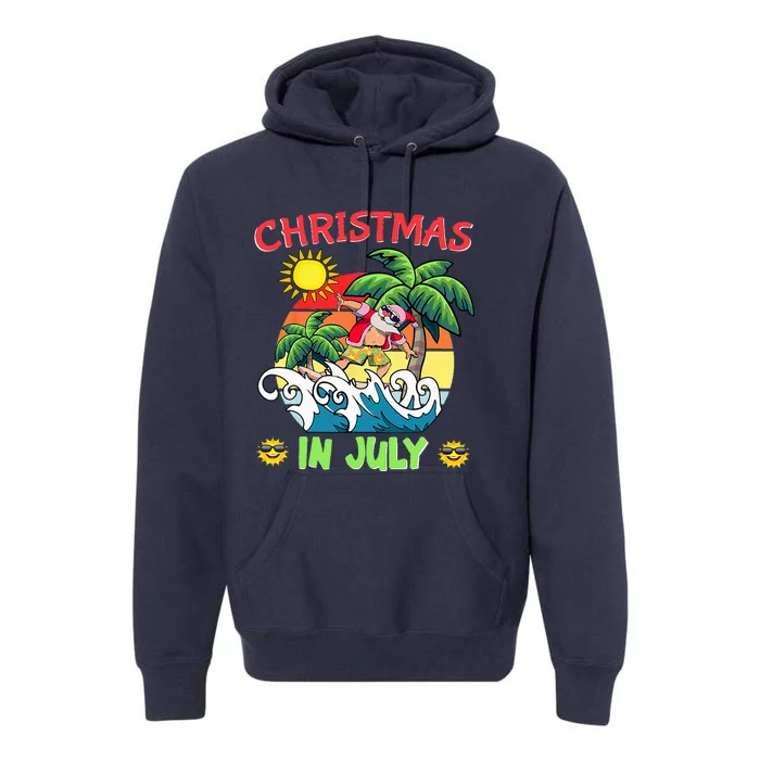 Christmas In July Funny Santa Surfing Summer Beach Vacation Premium Hoodie