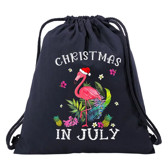 Christmas In July S For Wo Pink Flamingo Drawstring Bag