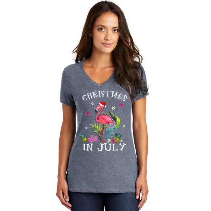 Christmas In July S For Wo Pink Flamingo Women's V-Neck T-Shirt