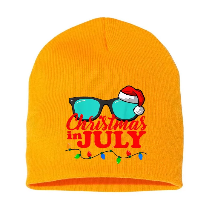 Christmas In July Santa Hat Sunglasses Summer Celebration Short Acrylic Beanie