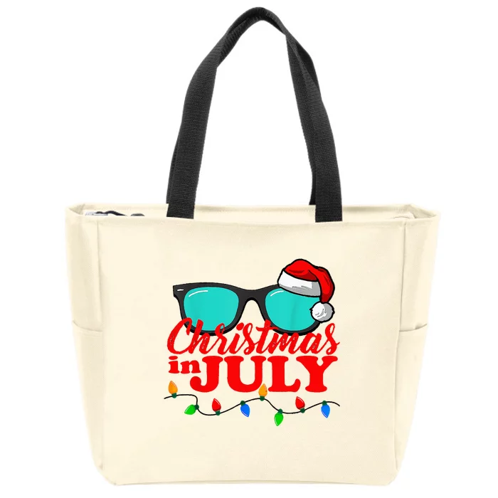 Christmas In July Santa Hat Sunglasses Summer Celebration Zip Tote Bag