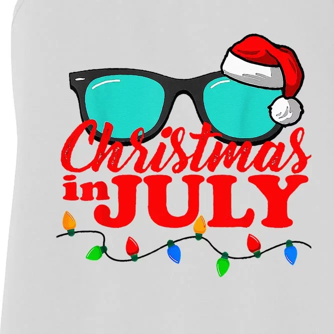 Christmas In July Santa Hat Sunglasses Summer Celebration Women's Racerback Tank