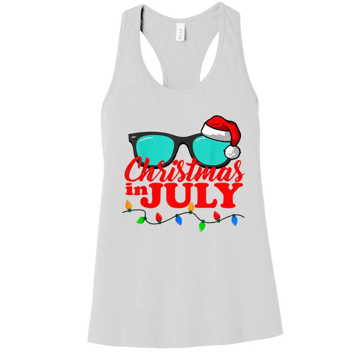 Christmas In July Santa Hat Sunglasses Summer Celebration Women's Racerback Tank