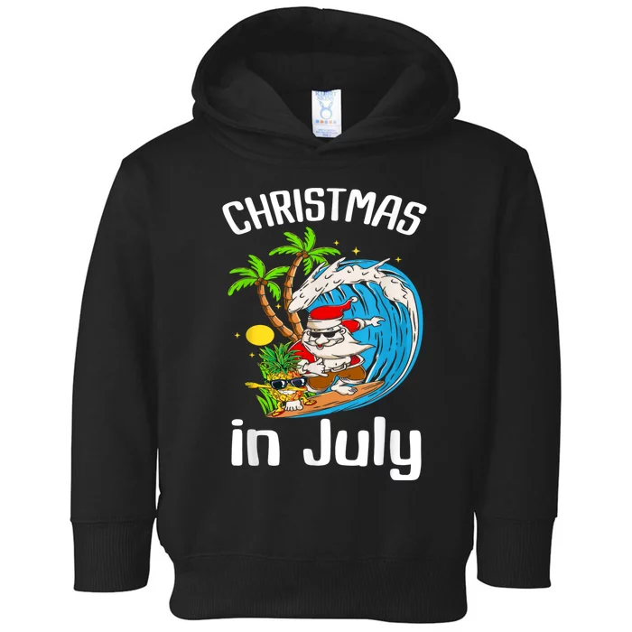 Christmas In July Santa Hawaiian Summer Surf Surfing Surfer Toddler Hoodie