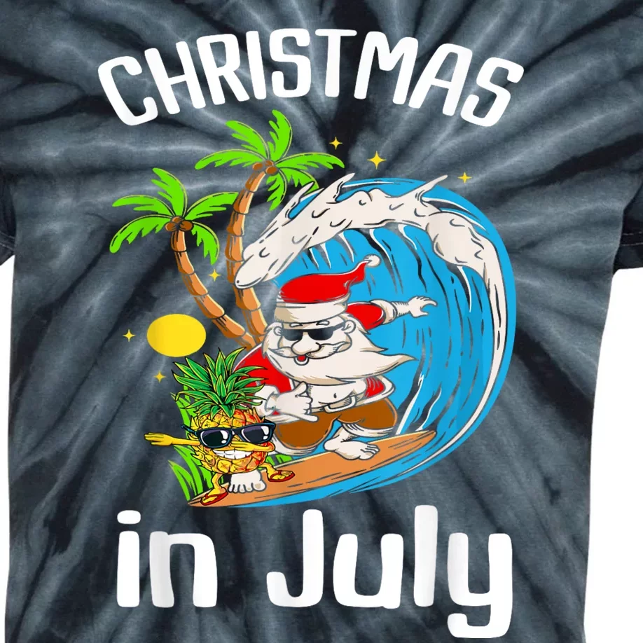 Christmas In July Santa Hawaiian Summer Surf Surfing Surfer Kids Tie-Dye T-Shirt