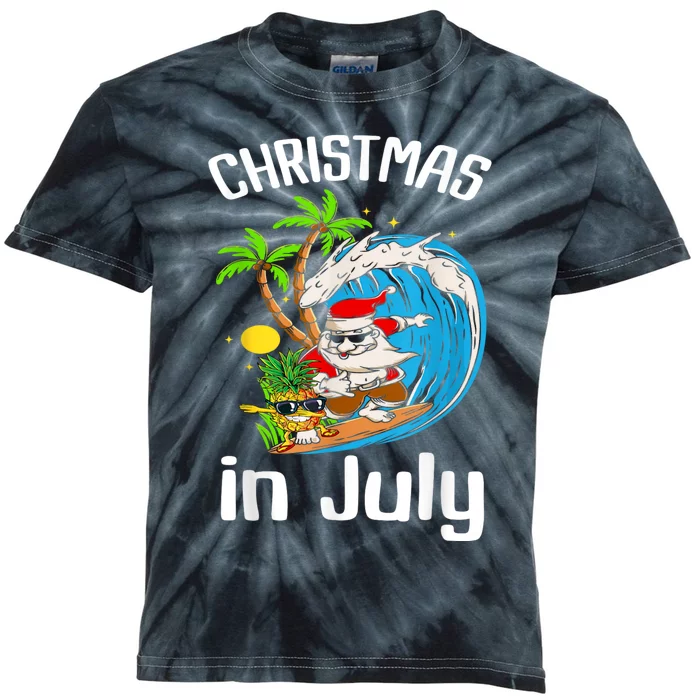 Christmas In July Santa Hawaiian Summer Surf Surfing Surfer Kids Tie-Dye T-Shirt