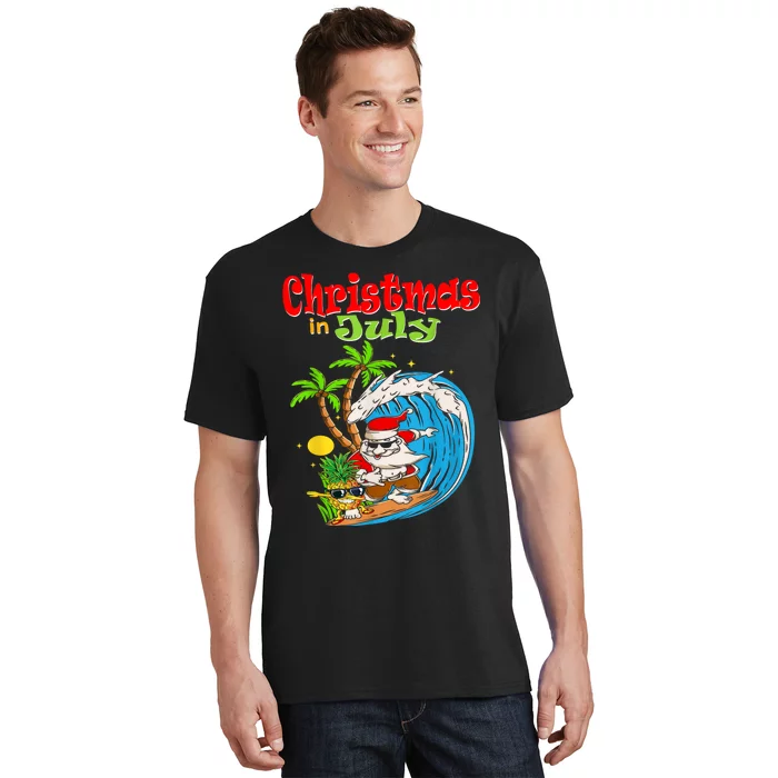 Christmas In July Santa Hawaiian Summer Surf Surfing Surfer T-Shirt