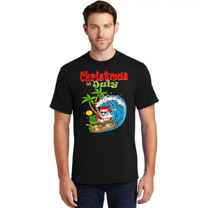 Christmas In July Santa Hawaiian Summer Surf Surfing Surfer Tall T-Shirt